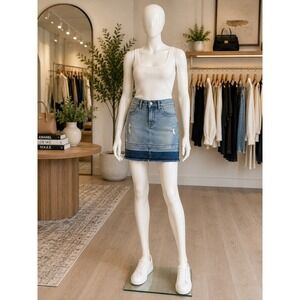 J Brand Womens Denim Skirt Lela Colorblock Distressed Fringed Blue 24